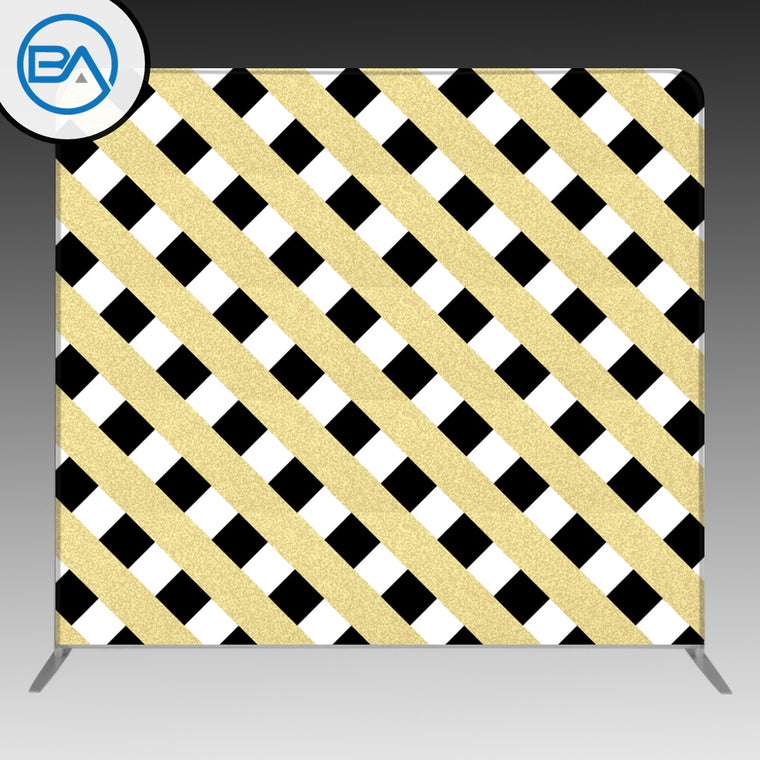 8' x 8' Backdrop - Ribbons - Black & Gold