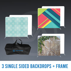 3x SINGLE SIDED Backdrop + Frame BUNDLE - 8' x 8'