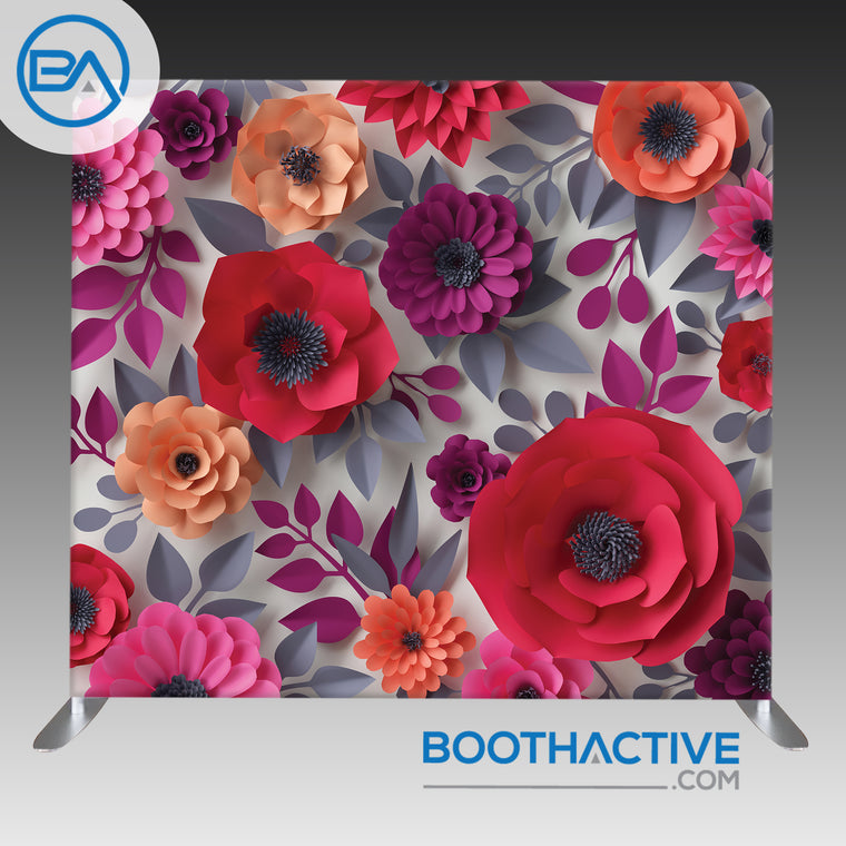 8' x 8' Backdrop - 3D Flowers - Red/Peach/Grey