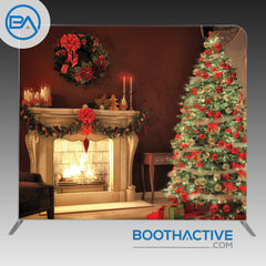 8' x 8' Backdrop - Holiday - Christmas Fireplace - BoothActive