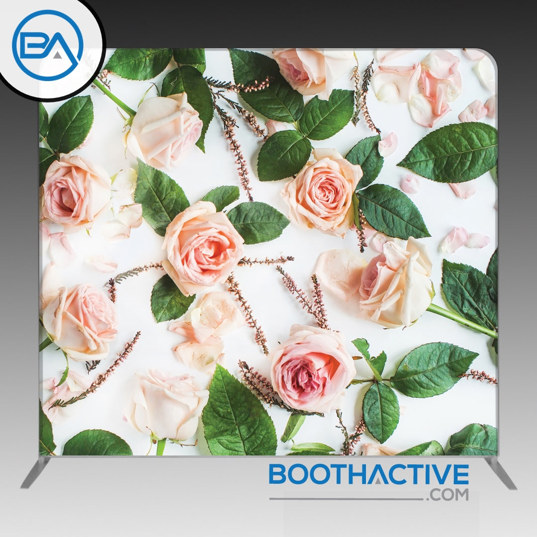 8' x 8' Backdrop - Roses - Pink/White - BoothActive