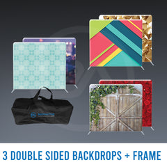 3x DOUBLE SIDED Backdrop + Frame BUNDLE - 8' x 8'